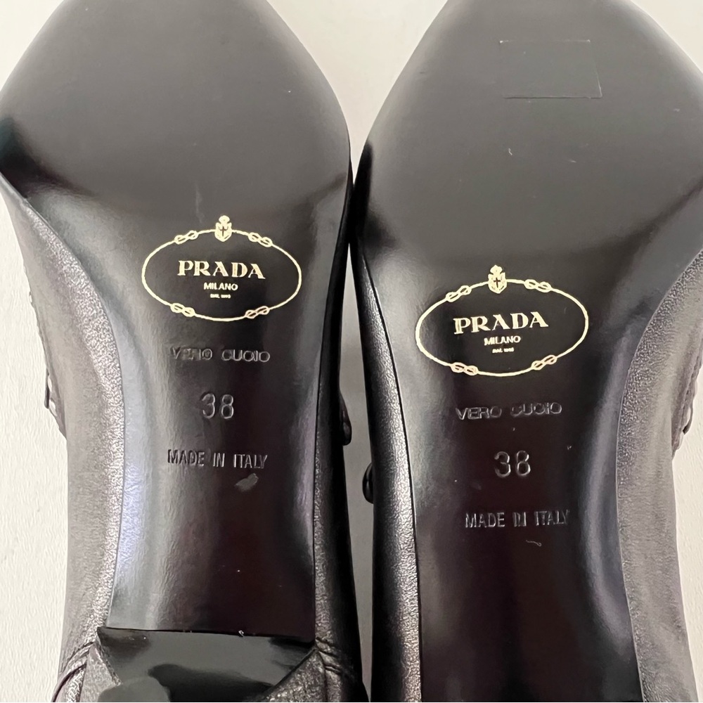 New PRADA | Dark Gray Metallic Studded Mary Jane Pointed Pumps Heels EU 38 New - Picture 13 of 15